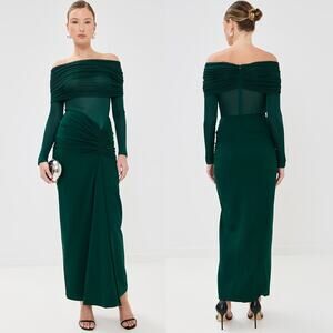 Christopher Esber | NWT Sonora Veiled Ruched Dress in Evergreen Knit AUS 4 US 0